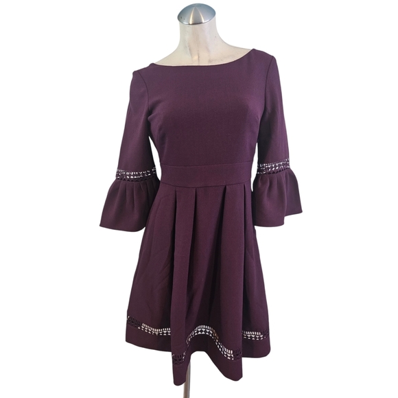 Eliza J Dresses & Skirts - Eliza J Size 4 Elegant Plum Dress with Bell Sleeves Fit and Flare